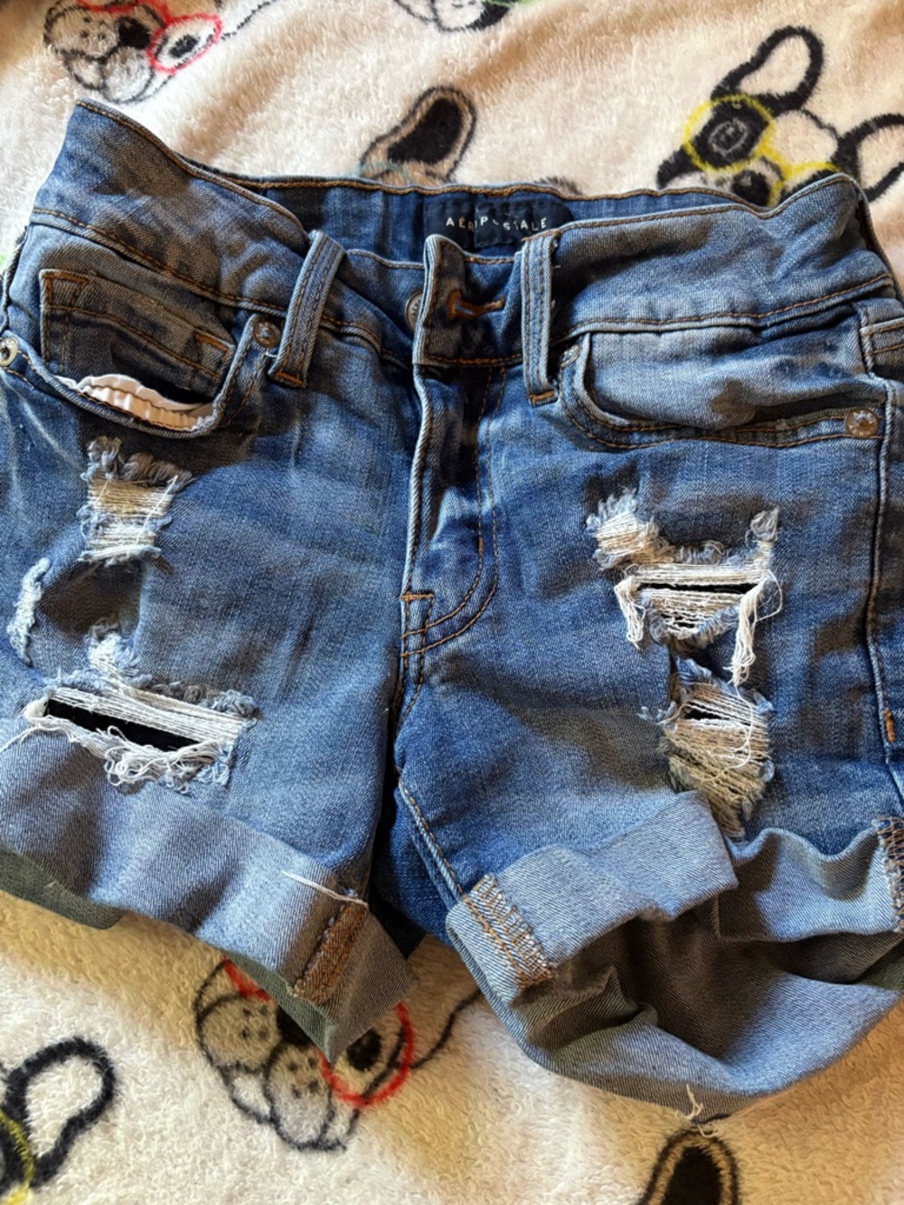 Aeropostale Women's Distressed Roll-Cuff Denim Shorts - Blue